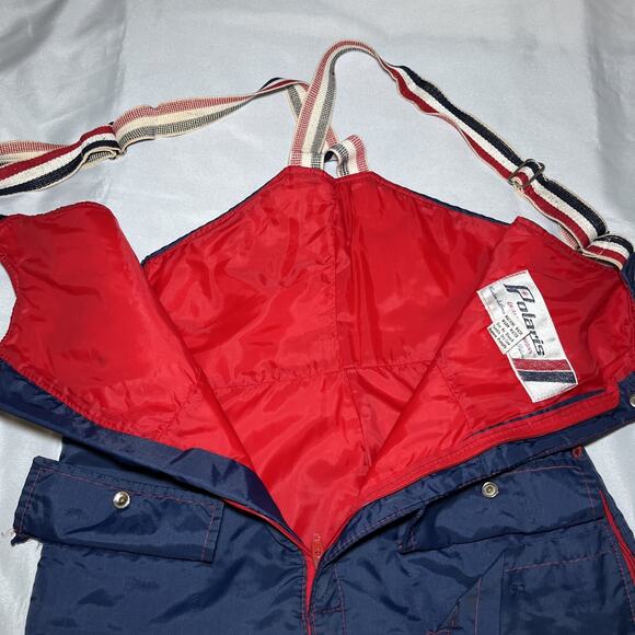 Vintage Polaris Men's Snowpant Bibs Size S Blue Red 70s Snowmobiling **READ** - Picture 3 of 12